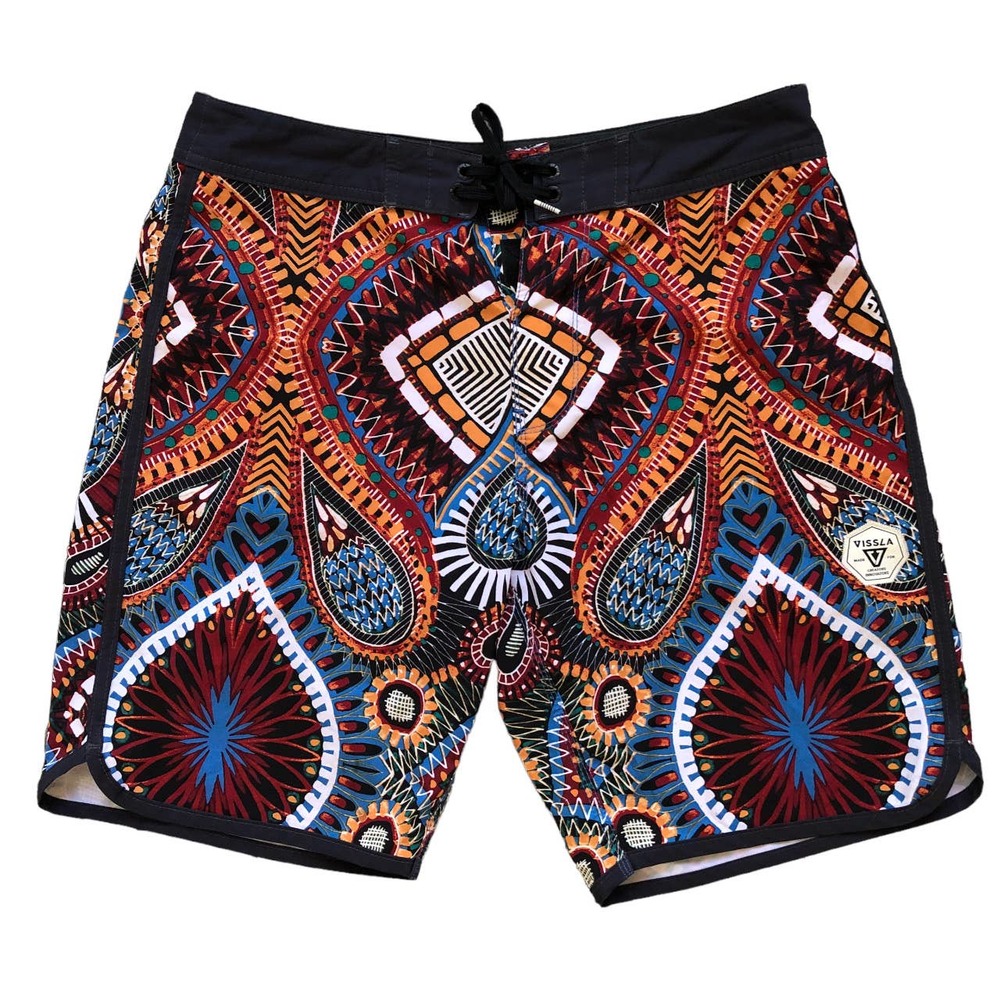 VISSLA Board Shorts Mens 32 Print Stretch Upcycle Coconut Swim Trunks Surf Beach